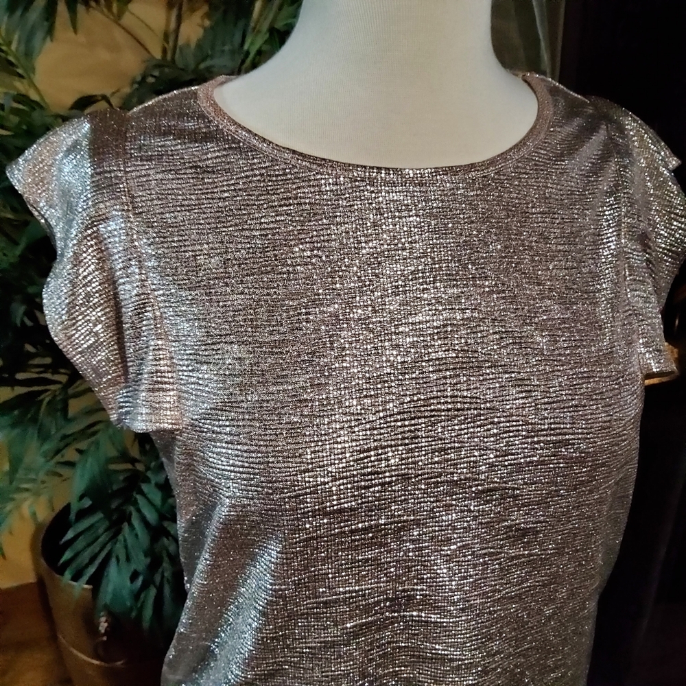 Glamorous Metallic Ruffle Sleeve Top